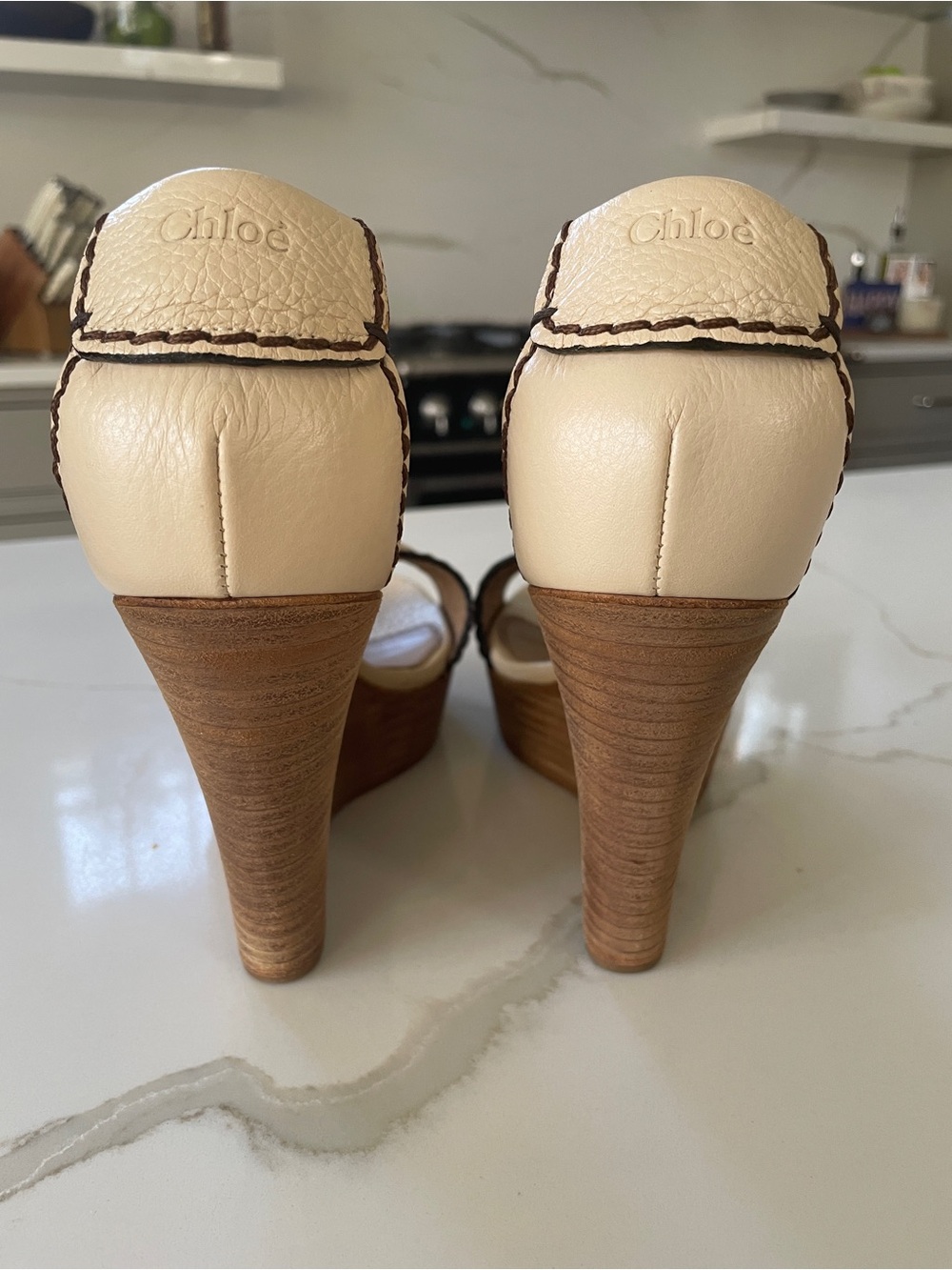 Chloe Ivory T-Strap Wedge Platform Sandals - Picture 4 of 6